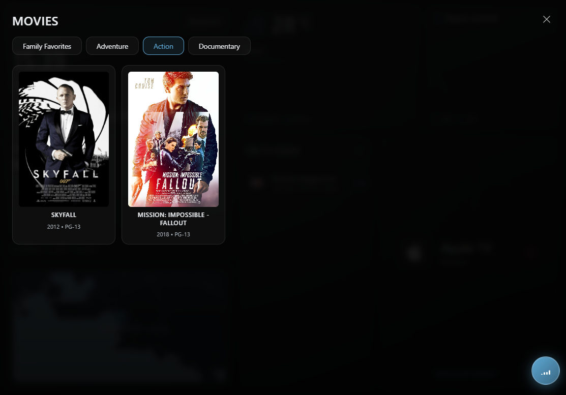 Pack UI entertainment screen