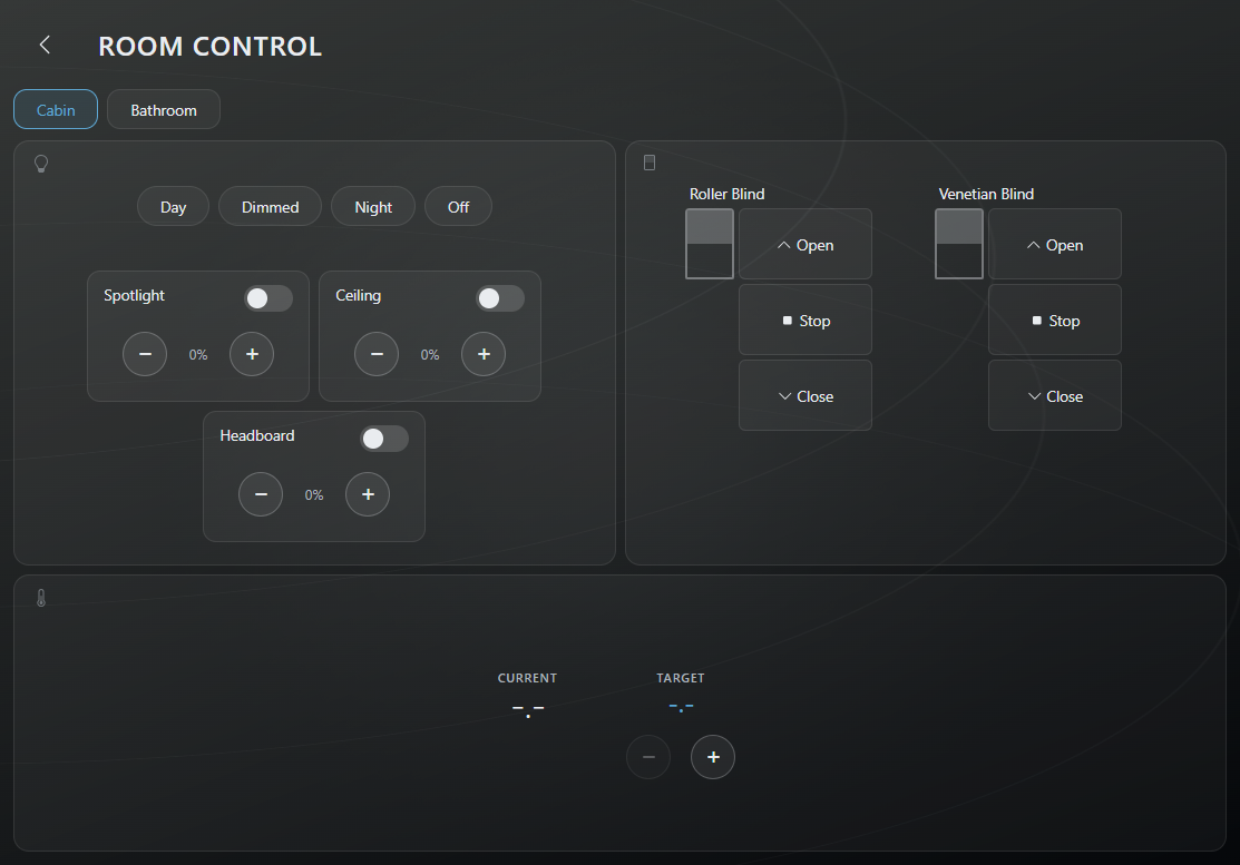 Pack UI room control screen